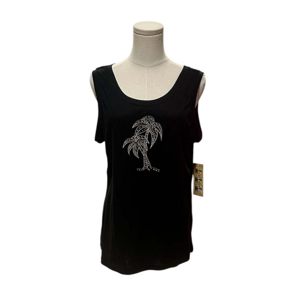 Palm Grove Sleeveless Rhinestone Palm Tree Graphic Tank Top Women’s Size Large